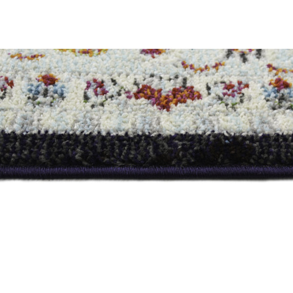 Charlton Home® Kalispell Performance Ivory/Black/Blue Rug & Reviews